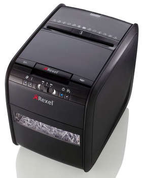 Шредер REXEL Авто+80X 2103080EU (секр.P-3)/фрагменты/80лист./20лтр./Уничт:скрепки, скобы, пл.карты