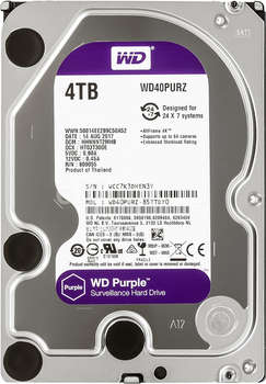 Жесткий диск HDD SATA3 4Tb Purple Video IntelliPower 64Mb 2 year ocs WD40PURZ