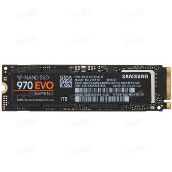 Накопитель SSD Samsung SSD 1TB 970 EVO MZ-V7E1T0BW, V-NAND 3-bit MLC, Phoenix, M.2 PCIe 3.0 x4, NVMe 1.2, R3400/W2500, IOPs 500 000