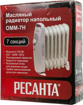 Обогреватель РЕСАНТА Радиатор масляный ОММ-7Н 700Вт белый