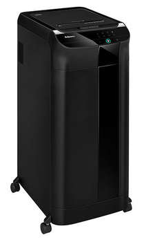 Шредер FELLOWES AutoMax 600M черный с автоподачей  перекрестный 600лист. 83лтр. скрепки скобы пл.карты