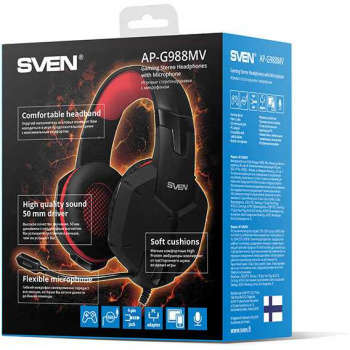 Игровая гарнитура Sven Наушники с микрофоном AP-G988MV черный/красный 2.2м накладные оголовье