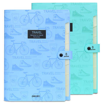 Папки и файлы DELI Папка-портфель 5737 на кнопке 8 отдел. A4 пластик ассорти