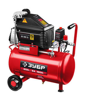 Компрессор пневматический ЗУБР Компрессор поршневой КП-200-24 Н6 безмасляный 200л/мин 24л 1500Вт красный