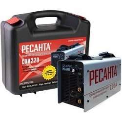 Сварочный аппарат РЕСАНТА САИ 220 65/22 инверторный в кейсе [65/22] {154В-242В, макс.6,6кВт, 10А-220А, ПВ 70%, напр. холостого хода 80В, напр. 28В, макс. диаметр электрода 5мм, 4,9 кг}