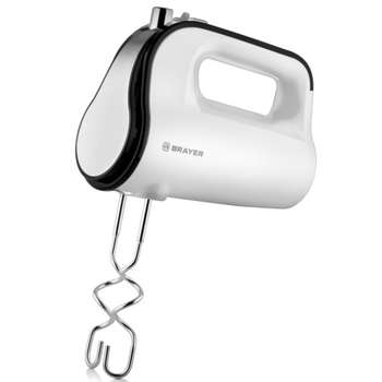 BRAYER 1300BR Миксер350 Вт, 5 скорост, 2 венчика, 2 насадки для замеса, Turbo, белый