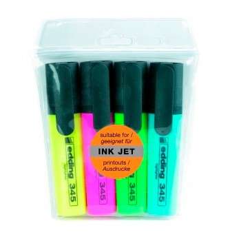 Маркер EDDING Набор текстовыделителей E-345/4S скошенный пиш. наконечник 1-5мм 4цв. ассорти пакет с европодвесом