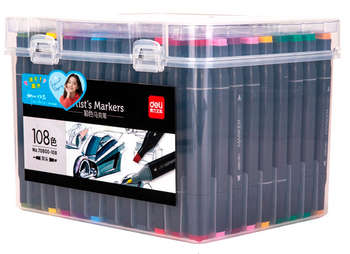 Маркер DELI 70800-108 двойной пиш. наконечник 108цв. пластиковая коробка