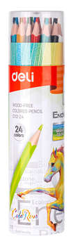 DELI Карандаши цв. EC112-24 Enovation трехгран. пластик 24цв. карт.тубус