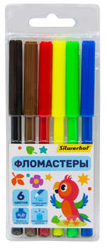 SILWERHOF Фломастеры Веселые друзья 7.5мм 125мм круг. Вентилируемый 6цв. пакет с европодвесом
