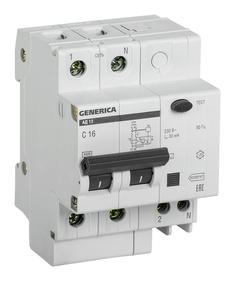Автоматический выключатель IEK Выключатель автом. дифф. тока MAD15-2-016-C-030 АД12 Generica 16A тип C 4.5kA 30мА AC 2П 230В 4мод серый