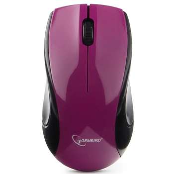 Мышь Gembird MUSW-320-P фиолетовый {беспроводная, 2 кнопки+колесо-кнопка, 1000 DPI, 2.4ГГц, батарейки в комплекте, блистер}