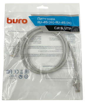 Патч-корд BURO UTP-6-1M-G UTP 4 пары cat.6 CCA molded 1м серый RJ-45