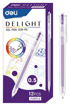 Ручка гелевая DELI Ручка гелев. Delight EG118-PR прозрачный фиол. черн. линия 0.5мм