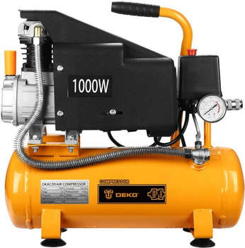 Компрессор пневматический DEKO Компрессор поршневой DKAC09 масляный 260л/мин 9л 1000Вт желтый/черный