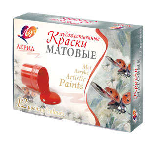 Школьная канцелярия  ЛУЧ Краски акриловые художественные 29С 1747-08 матовые 12цв. бан. 20мл. без кисти картон.кор.