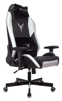 Кресло KNIGHT игровое Neon черный/серебряный соты экокожа с подголов. крестов. металл