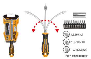 Инструмент INGCO_Handtools Отвертка гибкая с битами 12шт AKSDFL1208,Набор AKSDFL1208