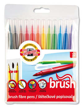 KOH-I-NOOR Фломастеры Brush 1009 771009AB01TERU трехгр. кисть смываемые 12цв. ПВХ с подвесом