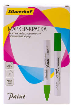 Маркер SILWERHOF лаковый Paint круг. пулевидный пиш. наконечник 2-4мм металический корпус зеленый коробка картонная