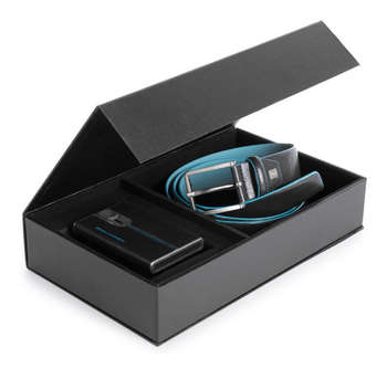 Ремень PIQUADRO Набор подарочный мужской Blue Square CUBOX15B2R/N ремень/чехол для кредитных карт 125х3.5см черный натур.кожа