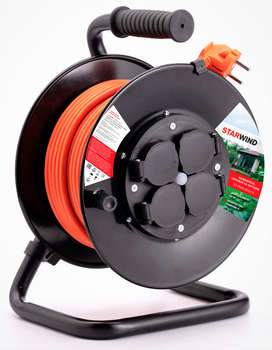 Электрический удлинитель STARWIND Удлинитель силовой ST-PSR4.50/G-16 3x2.5кв.мм 4розет. 50м ПВС 16A катушка оранжевый