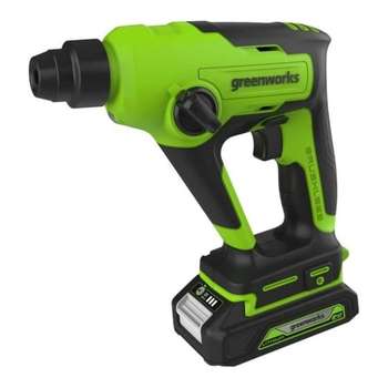 Перфоратор GREENWORKS GD24SDS1K2 аккумуляторный бесщеточный, 1,2 ДЖ, 24V, c АКБ 2Ач и ЗУ, в сумке [3803107UA]