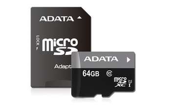 Карта памяти MICRO SDXC 64GB CLASS10 W/AD AUSDX64GUICL10-RA1 ADATA