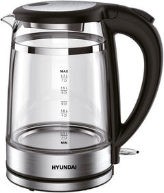 Чайник/Термопот HYUNDAI Чайник электрический HYK-G3036 1.7л. 2200Вт черный/прозрачный корпус: стекло/пластик