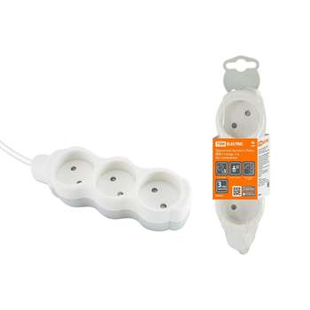 Сетевой фильтр TDM SQ1303-0224 Удлинитель бытовой  "Люкс" УЛ3 3 гнезда, 3м, б/з, с з/ш, ПВС 2х0,75 мм2  10А/250В бело-серый