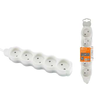 Сетевой фильтр TDM SQ1303-0230 Удлинитель бытовой  "Люкс" УЛ5 5 гнезд, 3м, б/з, с з/ш, ПВС 2х0,75 мм2  10А/250В бело-серый