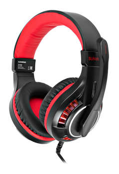 Игровая гарнитура SUNWIND Наушники с микрофоном SW-HS600G черный/красный 2.2м мониторные оголовье