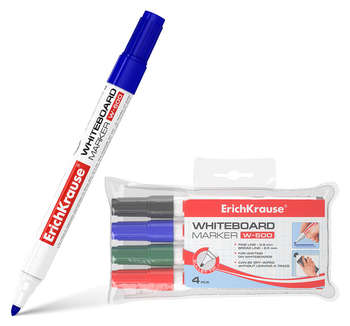 Маркер Erich Krause Набор маркеров для досок W-500 12849 15мм круг. пулевидный пиш. наконечник 0.8-2.5мм 4цв. ассорти