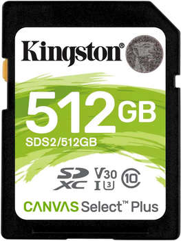 Карта памяти Kingston SDXC Canvas Select Plus, 512 Гб, UHS-I Class U3 V30