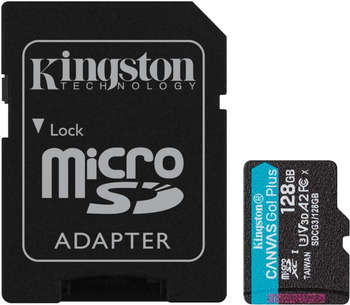 Карта памяти Kingston microSDXC Canvas Go Plus, 128 Гб, UHS-I, U3, V30, A2, с адаптером