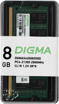 Оперативная память Digma Память DDR4 8Gb 2666MHz DGMAS42666008D RTL PC4-21300 CL19 SO-DIMM 260-pin 1.2В dual rank Ret