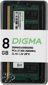 Оперативная память Digma Память DDR4 8Gb 2666MHz DGMAS42666008D RTL PC4-21300 CL19 SO-DIMM 260-pin 1.2В dual rank Ret