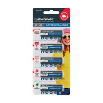 Аккумулятор, батарейка GoPower LR6 AA BL5 Alkaline 1.5V