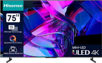 Телевизор HISENSE QLED 75" 75U7KQ темно-серый 4K Ultra HD 120Hz DVB-T DVB-T2 DVB-C DVB-S DVB-S2 USB WiFi Smart TV