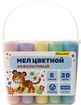 Школьная канцелярия SILWERHOF Мел цветной асфальтовый Веселые друзья кругл. 5цв. пласт.вед.