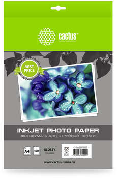 Бумага CACTUS ФотоCS-GA4200100ED A4/200г/м2/100л./белый глянцевое для струйной печати