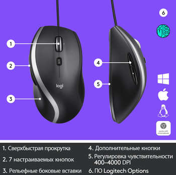 Мышь Logitech M500s черный/серебристый оптическая 4000dpi USB 5but