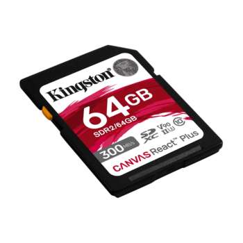 Карта памяти Kingston SDXC Canvas React Plus, 64 Гб, UHS-II Class U3 V90, чтение: 300Мб/с, запись: 260Мб/с