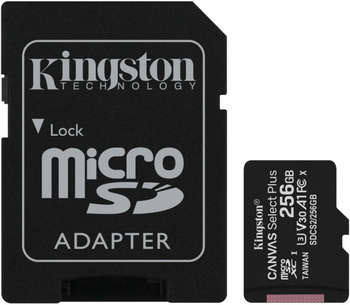 Карта памяти Kingston microSDXC Canvas Select Plus, 256 Гб, UHS-I Class U3 V30 A1, с адаптером