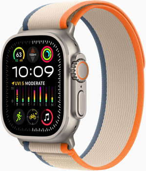 Умные часы, браслет Apple Смарт-часы Watch Ultra 2 A2986 49мм OLED корп.титан Trial loop рем.оранжевый/бежевый разм.брасл.:130-180мм