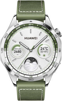 Умные часы, браслет Huawei Смарт-часы Watch GT 4 Phoinix-B19W 46мм 1.43" AMOLED корп.серебристый рем.зеленый разм.брасл.:140-210мм