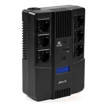 Источник бесперебойного питания Бастион ИБП SKAT-UPS 800-AID-IN-1x9 {Line-interactive, 800/480Вт, LCD-дисплей, USB/ RJ-45, АКБ 1х 9Ач, сверху ЕВРО 3+3, МПТ}