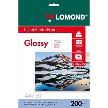 Фотобумага Lomond 0102020 Глянцевая бумага 1х A4, 200г/м2 50 л.