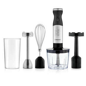Блендер BRAYER погружной BR1244, 800 Вт, 8 скоростей, 4 насадки, стакан, черный