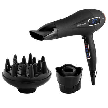 Фен для волос BRAYER Фен BR3001, 2200 Вт, 6 скоростей, 8 температурных режимов, сенсорное управление, серый